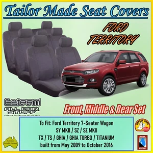 Grey Fabric Seat Covers for Ford Territory 7-Seater SY/SZ: 05/2009 to 10/2016 - Picture 1 of 12