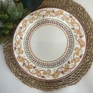 World Market Lisbon Dinner Plate 10 7/8” Made Portugal Floral Scrolls Red Gold - Picture 1 of 7