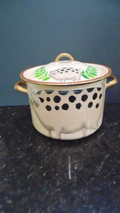 Emma Hunk Stubbs 2003 Signed Folk Art Kettle Painted Pig Enamelware Stockpot Lg - Picture 1 of 11