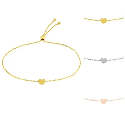 Heart Charm Bracelet Solid 14K Real Gold Cable Chain Adjustable Bolo Bracelet - Image 1 of 3