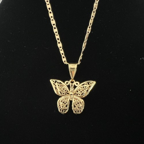Ciondolo Butterfly Placcato Oro 1"" & Catena Valentino 18"" 2 5 mm Collana Farfalla