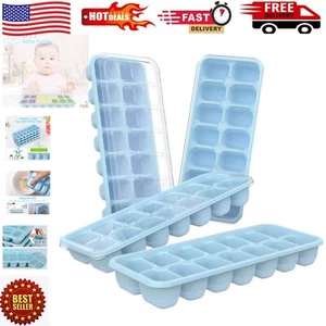 Premium Easy-Release Silicone Ice Cube Trays with Spill-Resistant Lids - 4 Pack - Picture 1 of 9