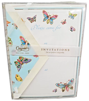 6 Caspari Parvaneh Holloway Butterfly Card Invitations w Envelopes Fill-In - Image 1 of 4
