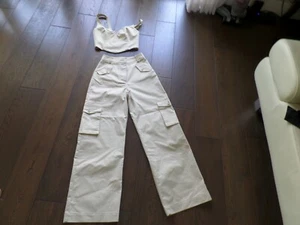New Latest ANNA QUAN tan cargo pants & cropped sleeveless top, sz 6, US S. - Picture 1 of 9