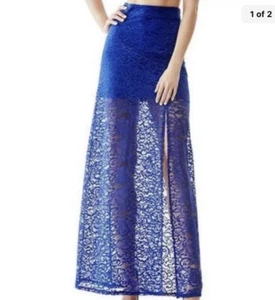 Maxi Falda GUESS Marla Cintura Alta Encaje Pequeña Postre Caídas Azul Nueva con Etiquetas - Imagen 1 de 7