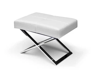 Leder Fußhocker Ottomane mit polierten Stahlbeinen Echtleder weiß Qualität. - Bild 1 von 3