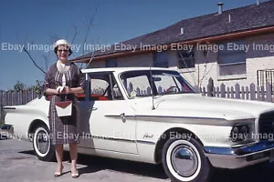 1960s Plymouth Valiant Classic Car 1961 35mm Slide Chrysler Woman Vintage - Picture 1 of 1