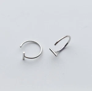 925 Sterling Silver Simple Bar Ear Jacket Hook Earrings Women Men A1966 - Picture 1 of 5