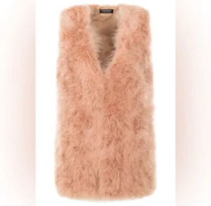 NWT TWINSET Italy genuine feather vest hip length size M in blush powder pink - Picture 1 of 12