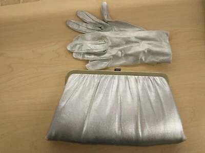 Conjunto de luvas de mão vintage prata ouro aparado formal bolsa de mão  - Imagem 1 de 4