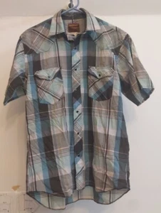 Rustler XLong tails Plaid Blue/Pink Snap Shirt Sz 32/33 - Picture 1 of 9