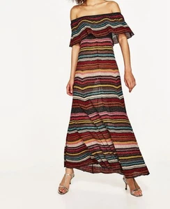 Zara Multicoloured Limited Edition Knit Maxi Dress Size Medium New - Picture 1 of 10