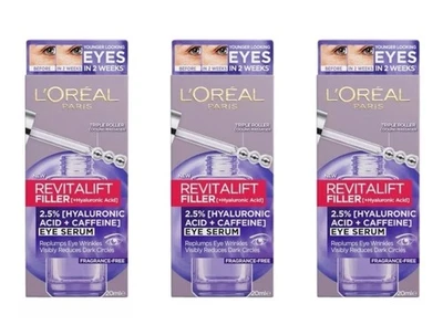 X3  L'OREAL Revitalift Filler + Hyaluronic Acid Eye Serum 20ml - RRP $155 - image 1 of 4