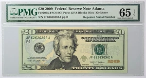 2009 U.S. Federal Reserve $20 Currency Note Repeater Serial Number - PMG 65 EPQ - Picture 1 of 4