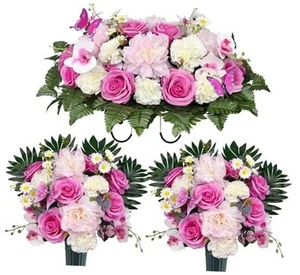 Silk Cemetery Flowers for Grave, Memorial Flower- Graveside Decorations for - Picture 1 of 7