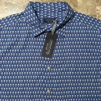 Vineyard Vines Shirt Mens Large Blue Madras Short Sleeve Up Stream Fish NEW - Image 1 of 4