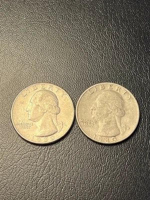 2 1980 Quarters -1D, 1P Both Mint Marks Filled In - Image 1 of 4