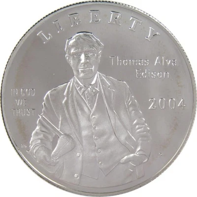 Thomas Alva Edison Commemorative 2004 P 90% Silver Dollar Proof $1 Coin - Image 1 of 2