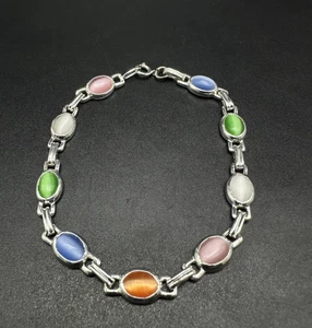 Sterling Silber 7,25" Regenbogen Katzenauge Edelstein Gliederarmband 925 - Bild 1 von 10