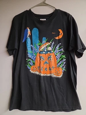 Camiseta Grande Negra Desteñida Vintage Años 90 TEXAS HALLOWEEN 21x28 Tennessee River Dorado Foto 1 de 4