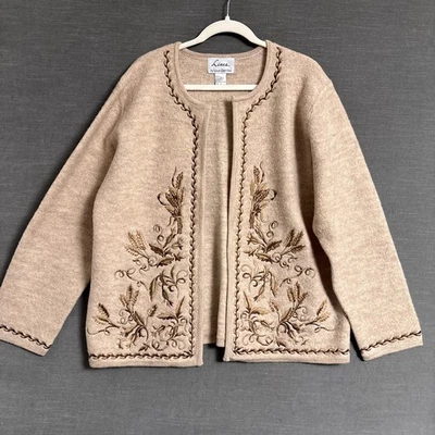 Chaqueta Vintage Linea DellOlio L Beige Cárdigan Suéter Fieltro Bordado Invierno Foto 1 de 4