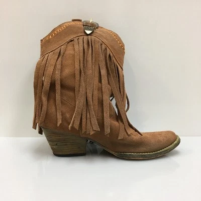 Very Volatile Boots 7.5 Womens Brown Leather Western Heeled Fringes Cowgirl - Image 1 of 4