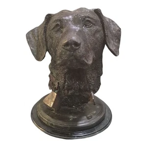 Signierte antike Bronze Statue Büste Labrador Retriever Glocke Farbe J. Moigniez - Bild 1 von 9