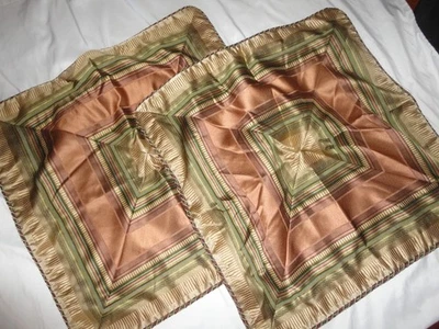 CROSCILL CARRINGTON CINNAMON GREEN STRIPE (2) EURO PILLOW SHAMS 26X26 - Image 1 of 4