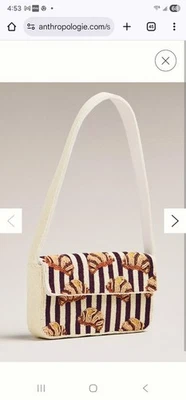 Anthropologie The Fiona Beaded Bag: Food and Drink Edition Crossaint ToteMsrp$98 - Image 1 of 4