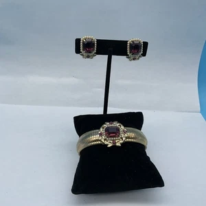 Vintage Coro Pegasus Amethyst Perlen Strass Ohrringe & Armband *LESEN - Bild 1 von 14