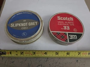 2 Old Tape Tin Cans SLIP KNOT GREY Canton SCOTCH 33 Electrical 3M St Paul USA - Picture 1 of 8