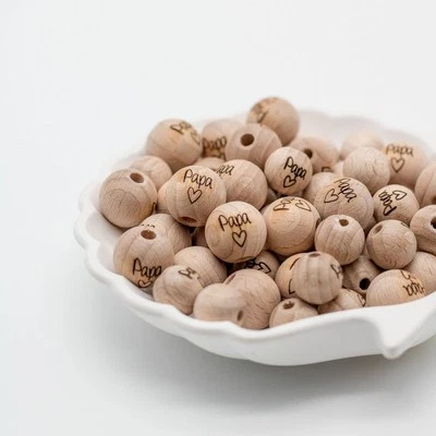 Perla in legno incisione fatta a mano "Papà" 12mm/15mm - Immagine 1 di 2