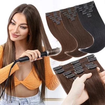 CLEARANCE Clip In Extensions Russian Remy Human Hair Extensions 8PCS Full Head - Image 1 of 4