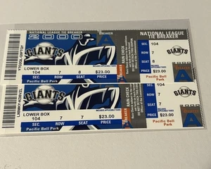 2000 Giants National League Tiebreaker Tickets (2) Pacific Bell Park unbenutzt - Bild 1 von 2