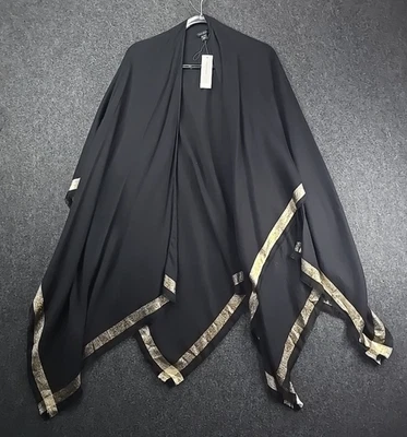 Ann Taylor Ruana надежном пончо женщин O/S черное золото металлический бахрома границы новый с Ярлыками - Изображение 1 из 4