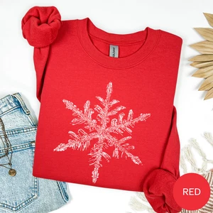 Winter Schneeflocke Sweatshirt, kuschelige Schneeflocke Rundhalsausschnitt, süßer Urlaub Pullover - Bild 1 von 9