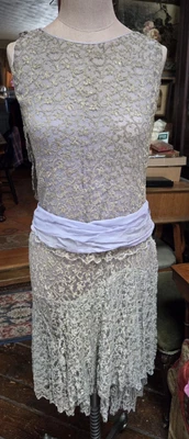 Vintage Metalic Silver Lace Flapper Evening Dress Ca 1920's - Image 1 of 4