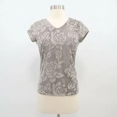 Giorgio Armani T-Shirt Top Blouse Womens US8 IT42 Floral Roses Gray Taupe V-Neck - Image 1 of 4