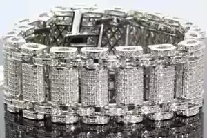 15 Ct Round Cut Lab-Created Diamond Men's Bracelet 14K White Gold Finish 8.5" - Picture 1 of 5