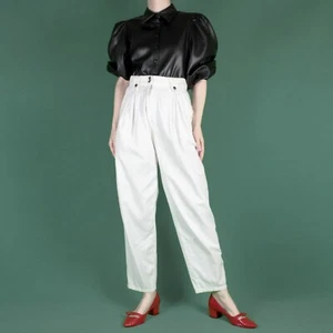 VINTAGE 90s Pleated Gold White Tapered Metallic tailored Trousers Pants Small 10 - Picture 1 of 12