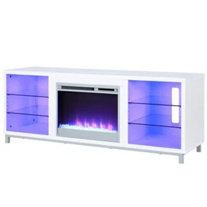 Ameriwood Home TV Stand 65" Fits TVs 70" W/ Electric Fireplace White - Picture 1 of 5