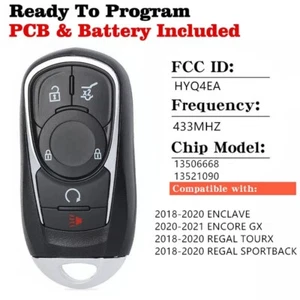 Llave de proximidad inteligente de 5 botones de repuesto para Buick HYQ4EA Pn 13521090 13506668 - Imagen 1 de 4