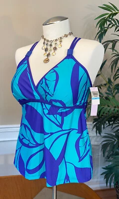 ¡NUEVO CON ETIQUETAS! Camiseta de natación Tankini Jag+, copa suave/correa multidireccional, azul/verde, talla 20W Foto 1 de 4