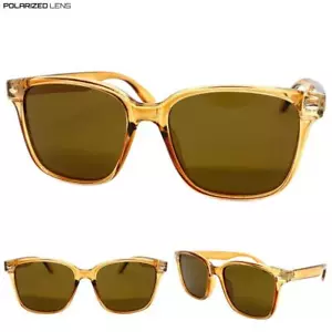 Men Classic Elegant Vintage Retro Style POLARIZED SUN GLASSES Square Brown Frame - Picture 1 of 6