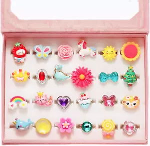 Little Girl Jewel Rings in Box, Adjustable, No Duplication, Girl Pretend Play an - Picture 1 of 12
