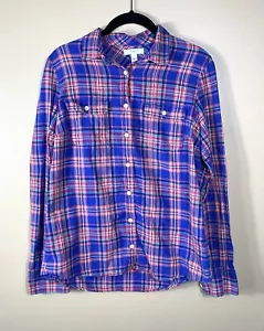 J. CREW Boyfriend Shirt SZ 8 Women's Camp Button Down Blue Pink Plaid Cotton - Picture 1 of 10