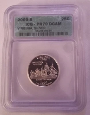 2000-S Virginia Silver Quarter (ICG PR70 DCAM)! Beautiful Coin, Ships Free! - Image 1 of 2