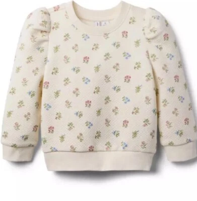 JANIE and JACK   Floral Quilted Sweatshirt - Ecru - NWT Girls 8 - Image 1 of 3