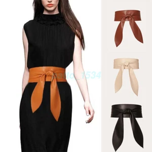 Fashion Faux Leather Wide Corset Women Waistband Wrap Cinch Tie for Belt Bow - Picture 1 of 25