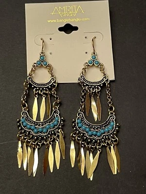 Pendientes colgantes Amrita Singh tono dorado araña de 3,5" Foto 1 de 4